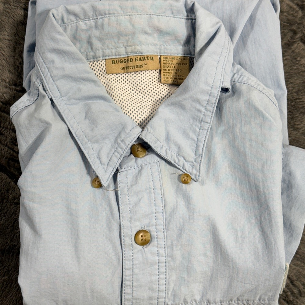 Rugged Earth Outfitters Fishing Shirt Mens L Blue Short Sleeve Nylon Ventilated